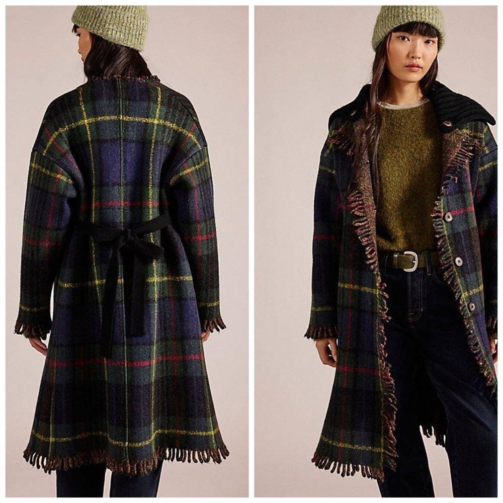 Free People Merri Tartan Duster Plaid Coat‎ Wool Blend Size Medium